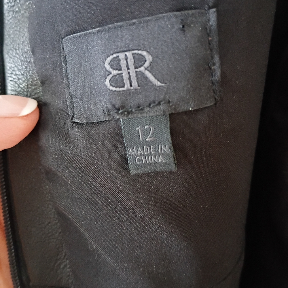 Banana Republic Black Leather and Chiffon Midi Dress.Pit To Pit 17". - Picture 8 of 8